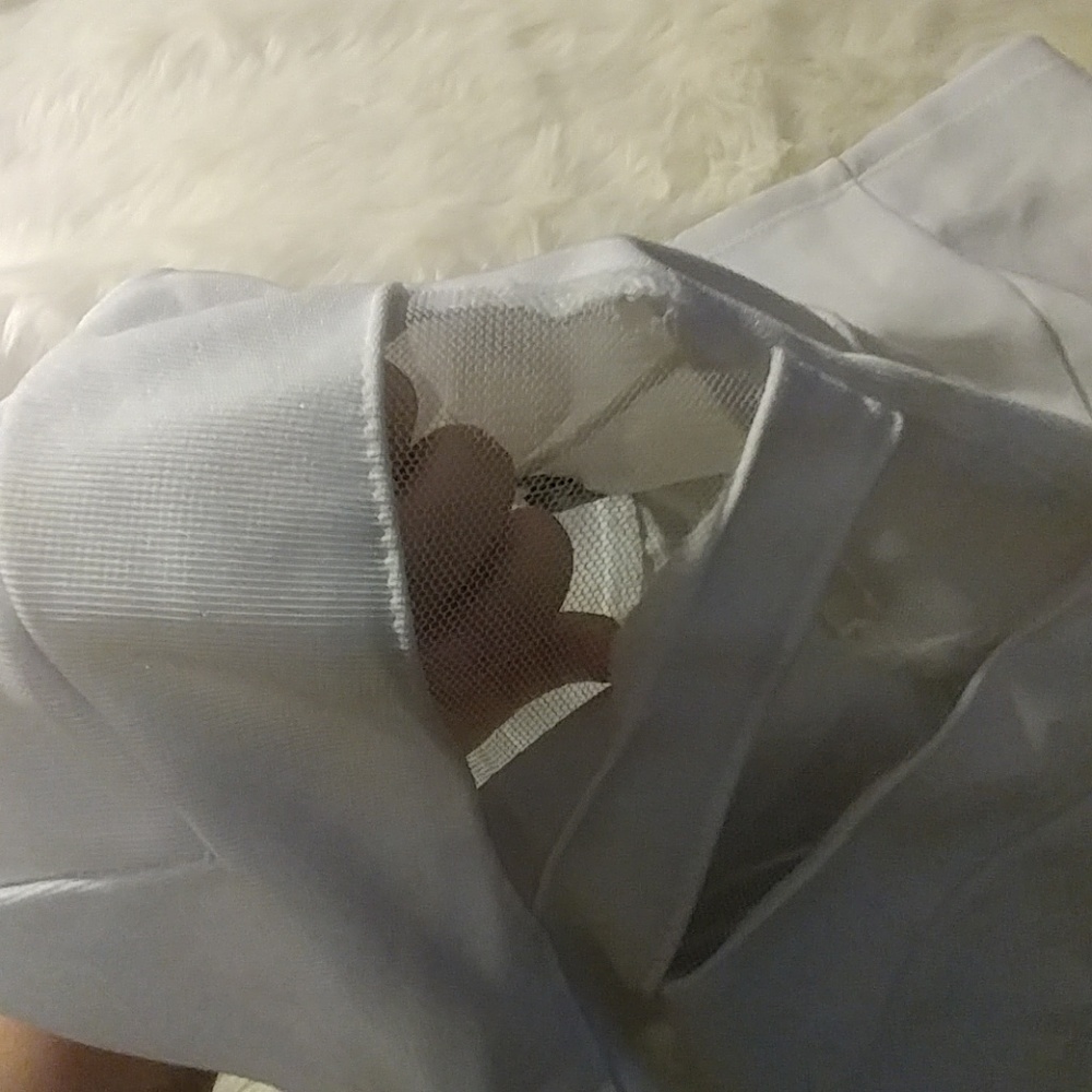 White Halter Top Mini Mesh Cut Out Dress - Picture 7 of 8